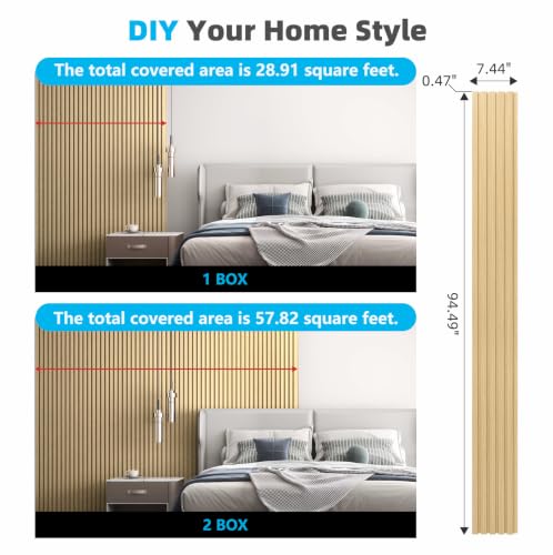 Image of Art3d Wood Slat Wall Panels, Fluted MDF, 6-Pack, 94.6 x 7.4 in,Oak