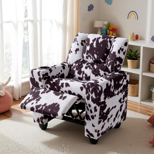 Image of HONEY JOY Kids Recliner, 2-in-1 Toddler Armrest Sofa Couch with Cup Holders, Adjustable Footrest, Velvet Fabric, Child-Size Recliner Chair for Boys Girls Age 3+ (Zebra Color)