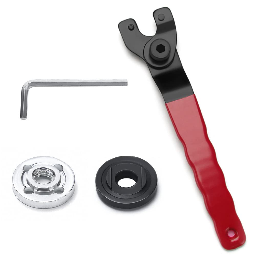 VooGenzek Chiave Regolabile per Smerigliatrice Angolare, con Chiave a Brugola e 2 Flange, 10-52mm Chiave Angolare Universale per Smerigliatrice con Manico in Plastica (Rosso Nero)