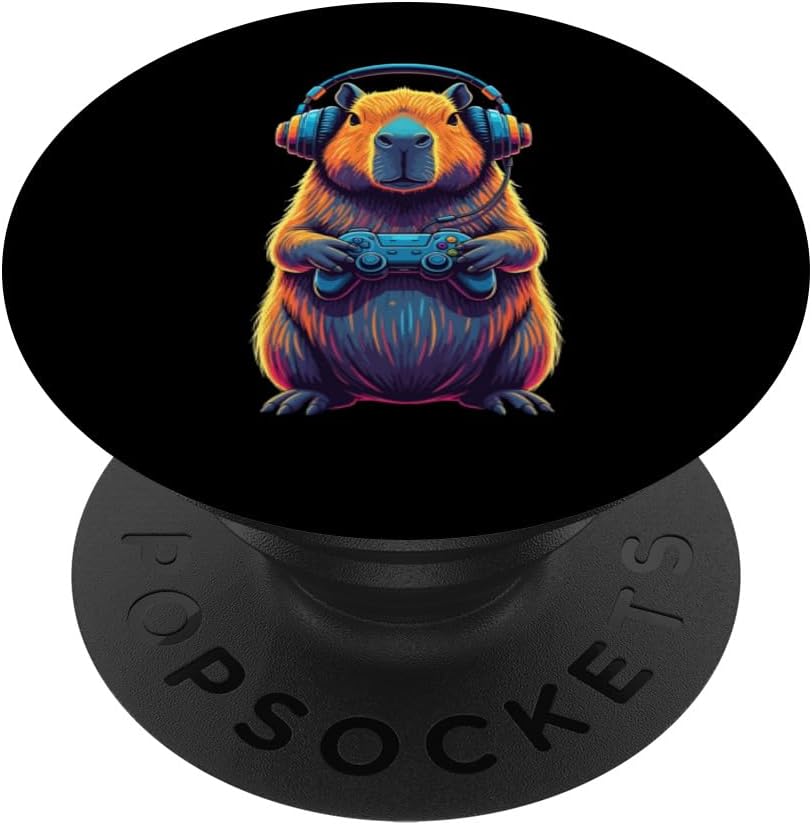 Funny Video Games Capybara Gamer Headphones Gaming PopSockets Adhesive PopGrip