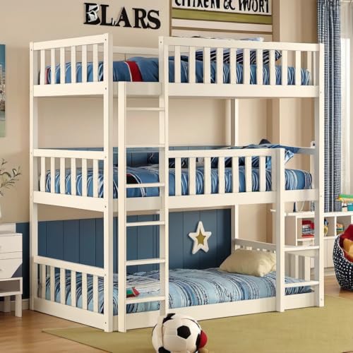 PVWIIK Triple Bunk Bed with Ladders and Guardrails for Boy,Girl