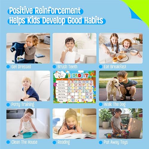 Magnet-Belohnungstafel, Trockenlösch-Aufgabenbrett – Eine Tafel & 72 Magnetische Belohnungsmagnete, Dinosaurier-Motiv, Verhaltenstracker für die tägliche Routine, Töpfchentraining
