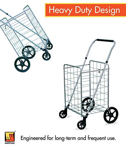 Wellmax Grocery Shopping Cart With Swivel Wheels, Foldable And Collapsible Utility Cart With Adjustable Height Handle, Heavy Duty Light Weight Trolley #TOP5
