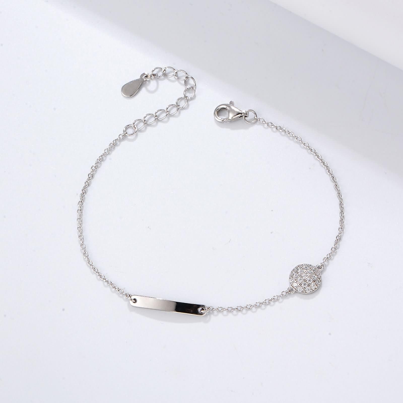 Pulsera de Mujer de Oro Amarillo 9Kilates / 14Kilates / 18Kilates, Redondo con Diamante, Cadena Extensible 16 CM + 5 CM, Pulseras de Cadena Oro Ajustable Mujer