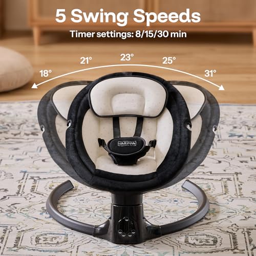 Image of HARPPA Weddell Lite Electric Swing for Baby, 5 Adjustable Speeds, Black | Infant Swing with 3 Timers, Remote & Touch Panel, 5-Point Harness, 10 Built-in Melodies, and Folds for Easy Storage