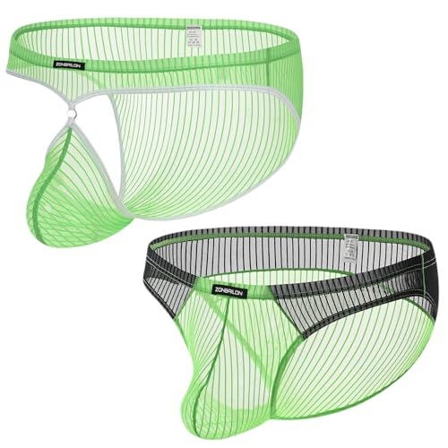 ZONBAILON Mens Bikini Pouch Underwear Sexy Stripe Low Rise Briefs Mesh Panties Cool S-2XL