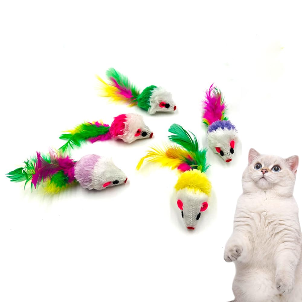 NeoStyle 5 Pcs Rainbow Cat Mouse Toy，Interactive Indoor Kittens Favorite Toys,Pet Ball Toys for Cat Puppy Kitty Activity Play Training (5 Pcs Rainbow mouse)