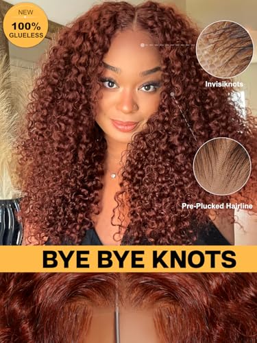 Image of Sunber Bye Bye Knots Glueless Lace Front Human Hair Wig Reddish Brown Curly