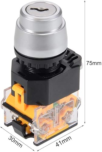 Miniatura 2 de uxcell 1 unids 0.866 in 2 posición clave bloqueo botón interruptor con teclas tono plateado NONC