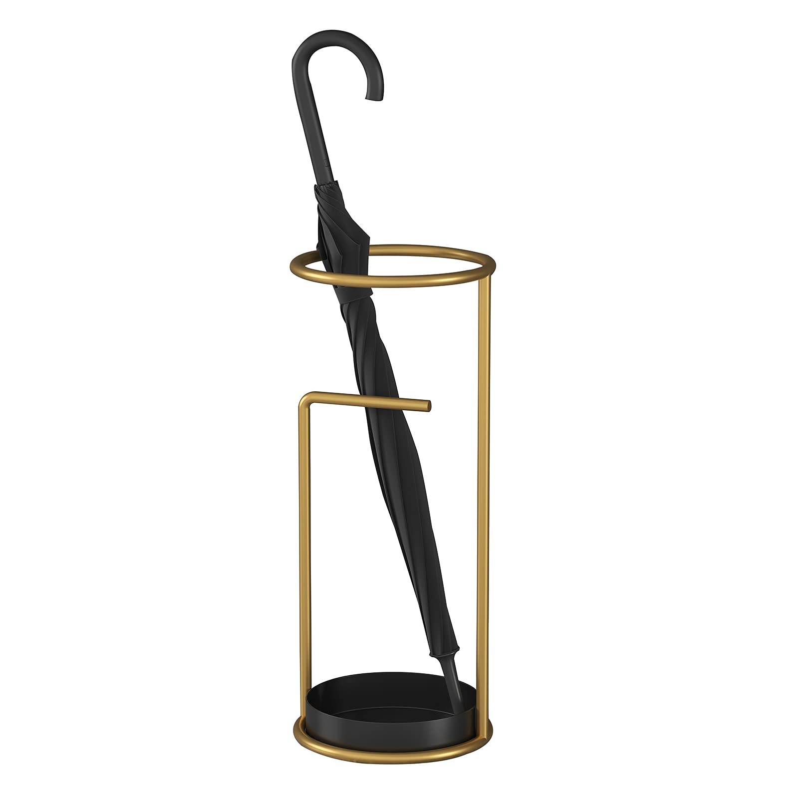 Porte-parapluie en métal or autonome avec bac de récupération