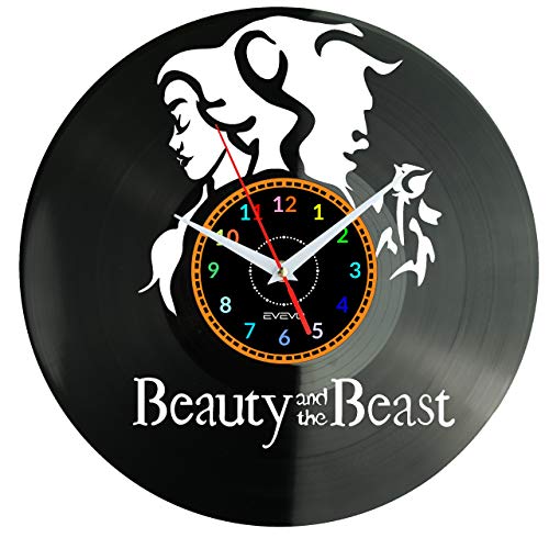 EVEVO la Bella y la Bestia Reloj De Pared Vintage Diseño Moderno Reloj De Vinilo Colgante Reloj De...