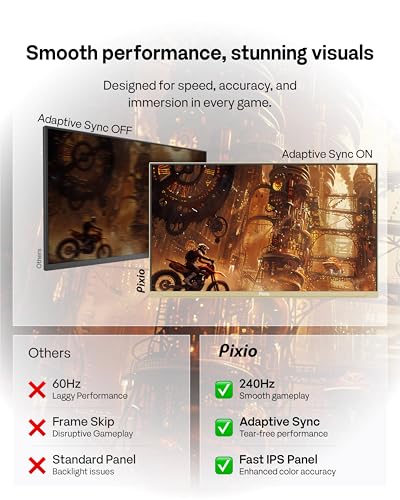 Image of Pixio PX249 Wave Champagne Gold 24 inch 240Hz Refresh Rate FHD 1080p Resolution Fast IPS Panel 1ms GTG Response Time Built-in Speakers Gaming Monitor with Adaptive Sync