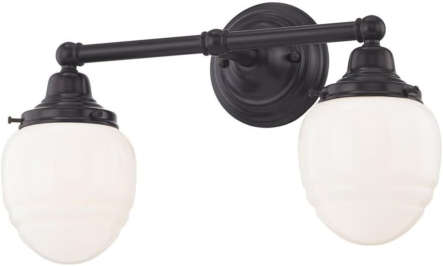 Schoolhouse Bathroom Light Bronze White Opal Glass 2 Light 15.75 Inch Length