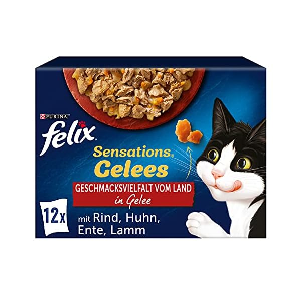 FELIX Sensations Gelees Katzenfutter nass in Gelee, Sorten-Mix, 6er Pack (6 x 12 Beutel à 85g)