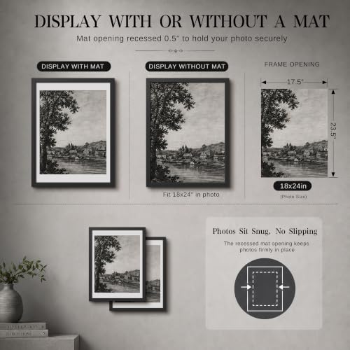 Image of VCK 18x24 Poster Frame with Plexiglass, Black Wood, 16x20 Mat, 2 Pack