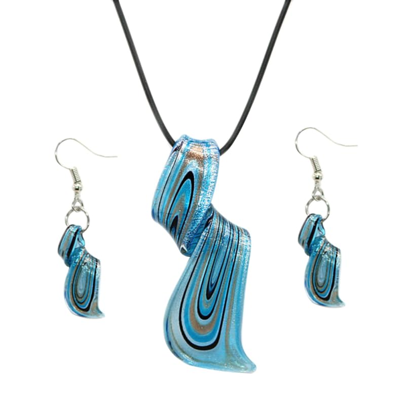 Veemoon Bijoux Spirale Créatifs Bleu Ensemble Collier Et Boucles Oreilles Pendantes Verre Pour Femme Cadeau Élégant Pour Anniversaire Fête Et Soirée
