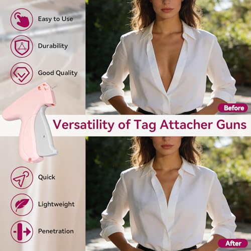 Image of AISOSO Handheld Tagging Gun for Clothes, with 3000 Fasteners, Pink | Includes 0.5mm Needle Quick Clothing Fixer, 1500pcs Each in Black & White, for Securing Cuffs, Collars, Tags