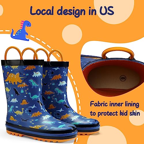 Image of mysoft Kids Rain Boots for Girls Boys Toddler Waterproof Rubber Cute Printed with Easy-On Handles