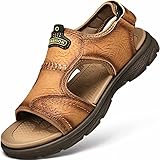  GILKUO Herren Sandalen Leder Offen Sport Outdoor Sandalen Klettverschluss Trekking Outdoorsandalen Sommer Clogs Pantoletten Zehensandale Braun Größe 42