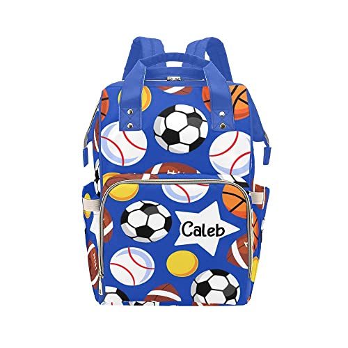 Sport Ball Soccer Personalized Diaper Backpack Custom Mommy Bag Unisex Travel Daypack for Mom Dad Boy Girl, 10.83'' L * 6.69'' W * 15'' H
