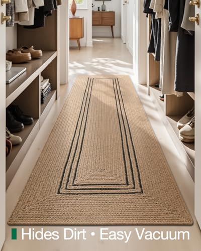 Image of Handwoven Jute Carpet 3x7 Ft Single Line - Natural Boho Area Rug for Living Room | Eco-Friendly, Durable Floor Mat for Bedroom, Dining & Home Decor