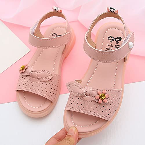 Children Shoes Fashion Flower Thick Sole Sandals Soft Sole Comfortable Princess Sandals Simple (Pink, 11.5-12 Years Big Kids)3