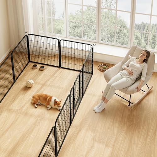 Image of Yaheetech 32 inch H 6-Panel Extra Wide Dog Playpen w /Door for Indoor Outdoor | Heavy Duty Metal Frame, Secure Latch Gate, Tool-Free Assembly, Portable For Yard RV Camping, Ideal For Small & Medium Pets