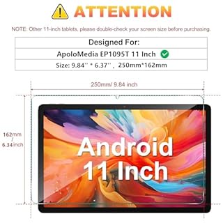 XunyLyee 11 Inch Android 16 15 14 Tablet Screen Protector for ApoloMedia EP1095T Android Upgraded Tablet 11'' Tempered Glass Film 2025, 9H Hardness, Anti-Scratch [9.84'' x 6.37'', 250mm x 162mm], 2 Pack