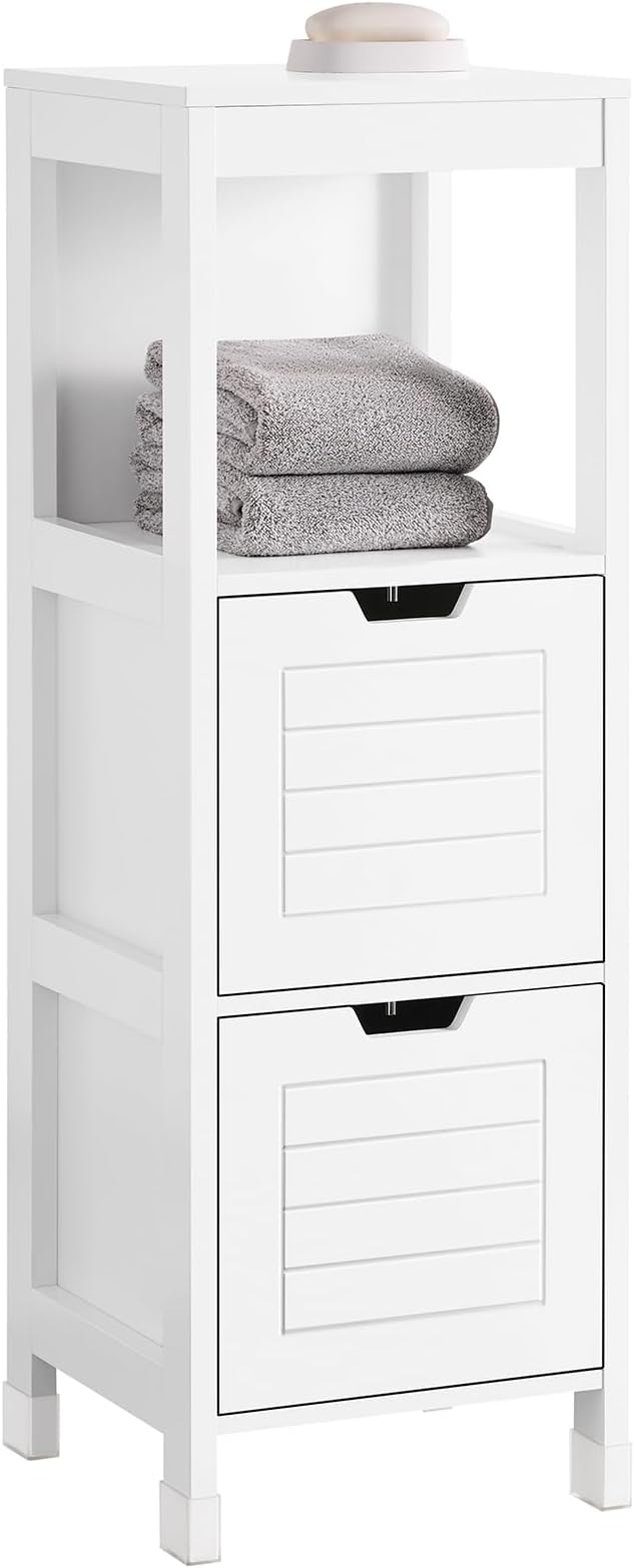 SoBuy Bathroom Cabinet Narrow Storage Organizer Cupboard Floor Narrow Shelf Side Drawer Cabinet with 2 Compartments for Living Room,Hallway,Small Spaces,30x30x89 cm,خزانة تخزينFRG127-W