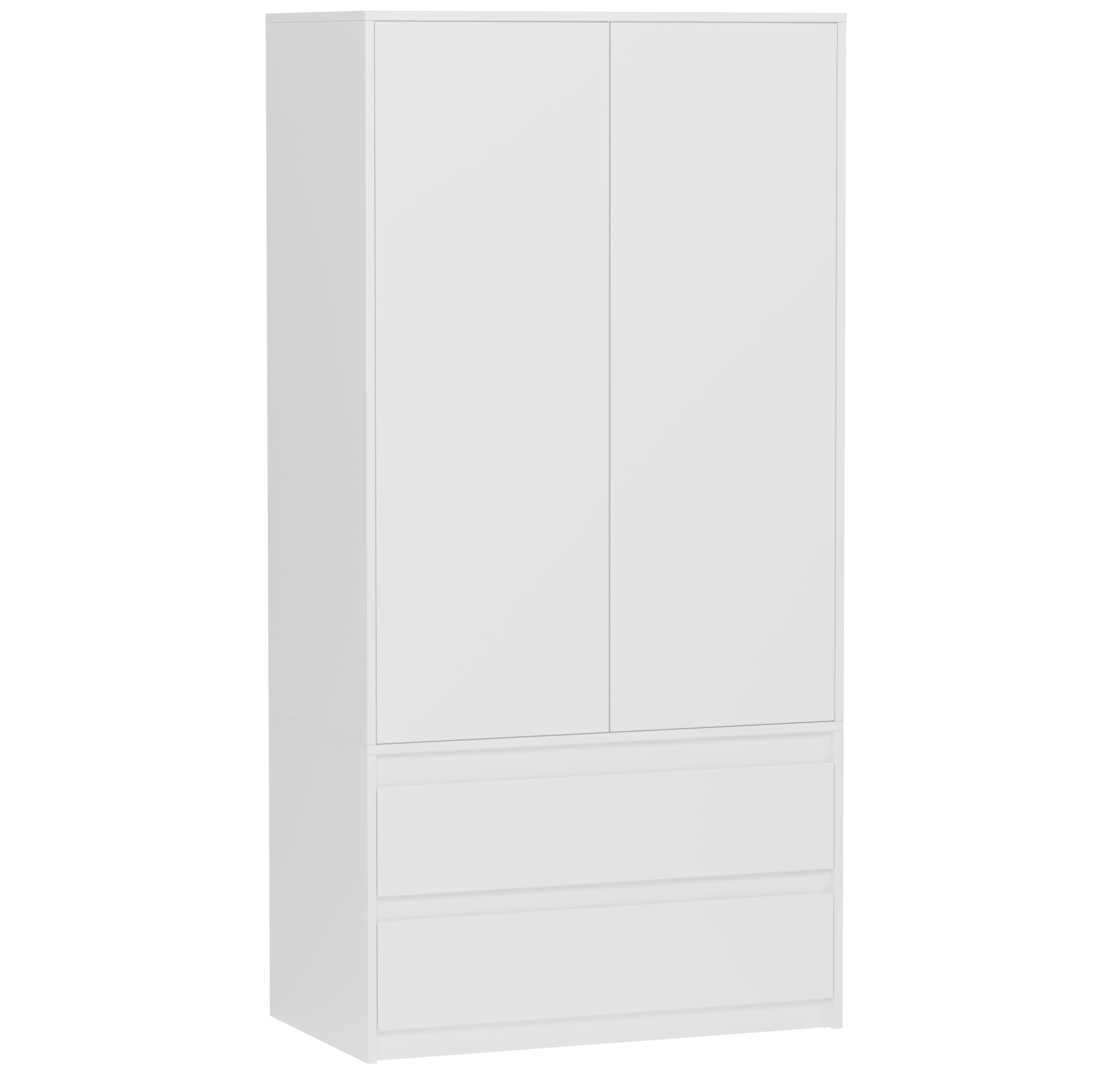 Kleiderschrank weiß 90x51x180 cm – Schrank mit 2 Türen, 4 Regalfächern & 2 Schubladen, modernes Design für Schlafzimmer, Flur und Wohnzimmer