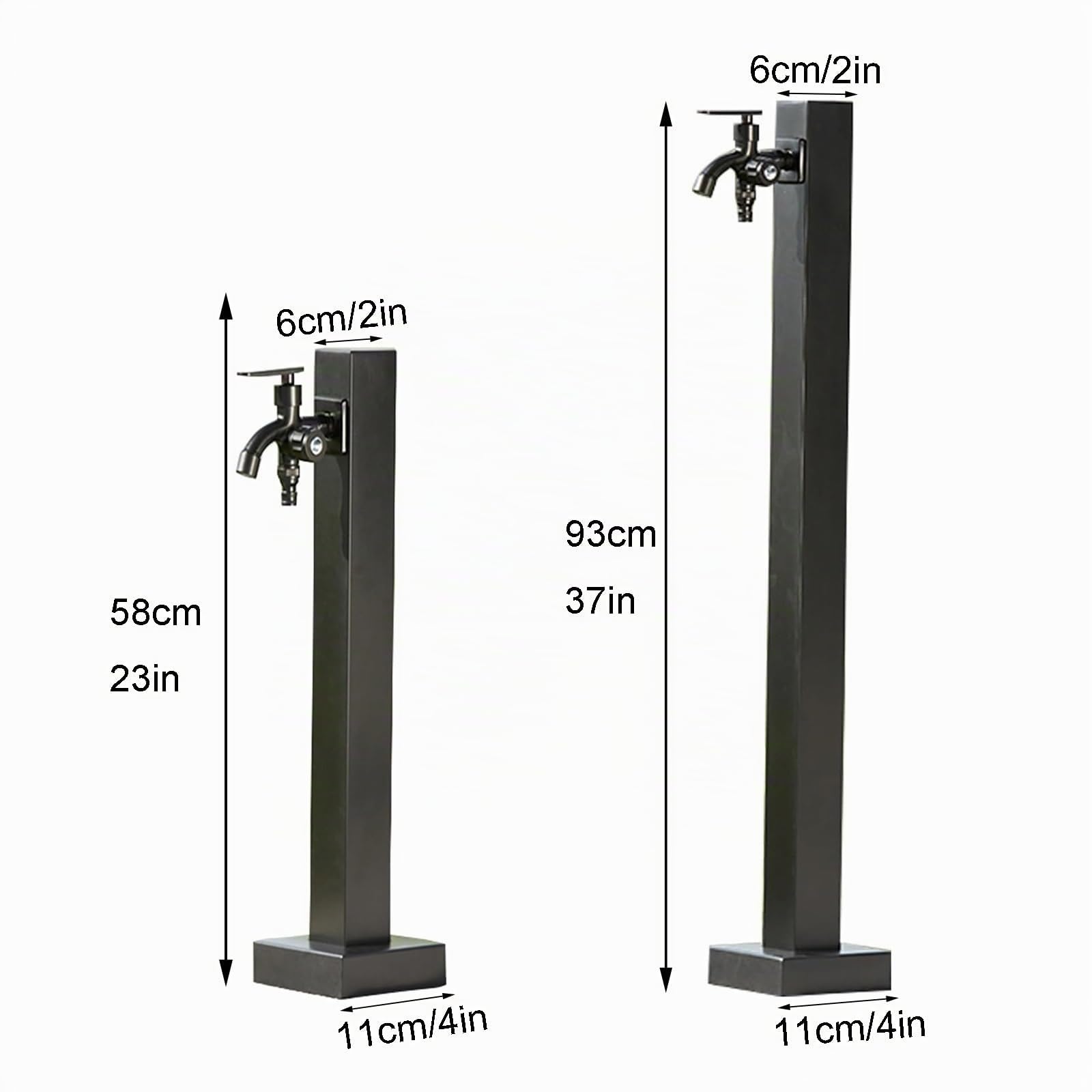 Columna de Agua de Jardín Acero Inoxidable Cuadrada, Columna de Agua Vertical para Jardín con Grifo de Doble Salida de Agua, Grifo Anticongelante para Exteriores Columna de Agua de Jardín(58cm/23in)