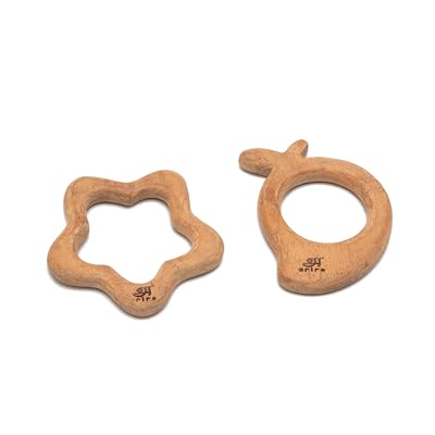 Ariro Wooden Teethers Shaped as Mango and Star for Baby Boy & Girl | Hand Crafted with Organic Neem Wood That Helps Boos