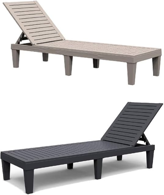 Trueshopping Grey Resin Recliner Sun Lounger - Durable Outdoor Garden Patio Furniture Day Bed Chair Lounger - Adjustable Backrest, Weather Resistant, Fade Free & Easy Clean