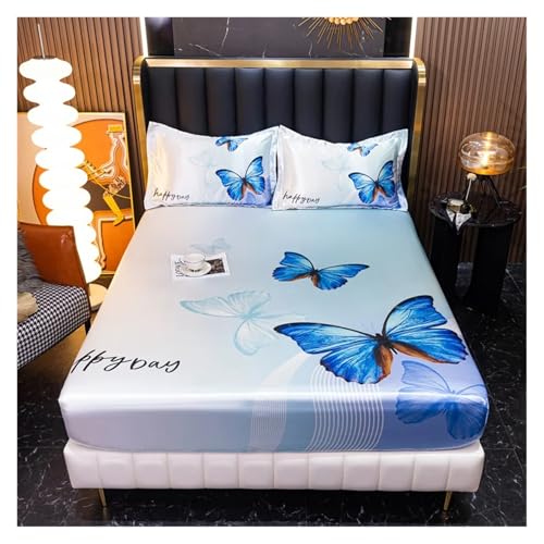 Drap housse satin rafraîchissant lit double 140x190 papillon - 6
