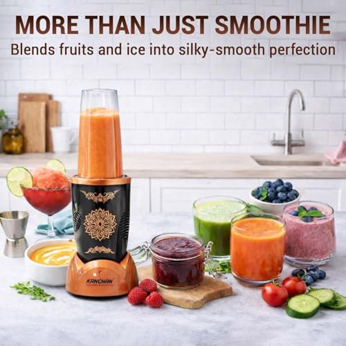 Image of Kanchan Nutri-Blend Mixer Grinder 450 Watt | Blender for Smoothie Juice Puree Masala Chutney, Unbreakable Jars (500ml & 300ml) -SS Blades for Grind & Blend (Copper, 3 Jar)