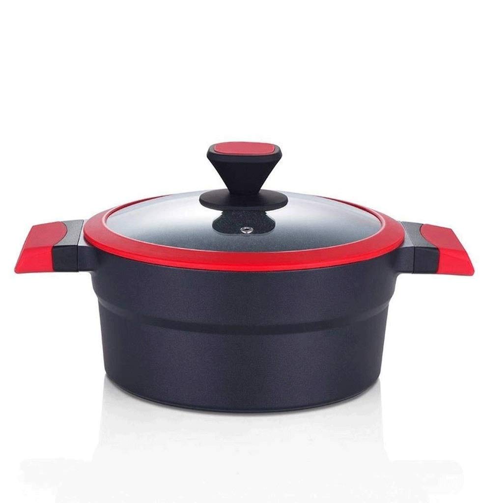 Marmite à soupe induction en aluminium avec double oreille et couvercle en verre robuste