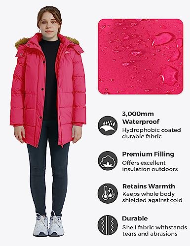 Wantdo Little Kid Girl's Long Winter Coat Wear Resistant Fleece Quilted Down Jacket Hooded Parka Rose Red 6-7 #TOP3