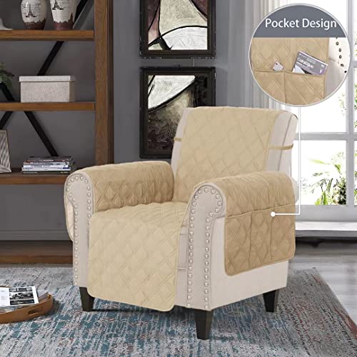 Tomoro Non Slip Chair Sofa Slipcover - 100% Waterproof Quilted Sofa Cover Furniture Protector With 5 Storage Pockets, Couch Cover For Kids, Dogs, Pets, Fits Seat Width Up To 23 Inch #TOP1