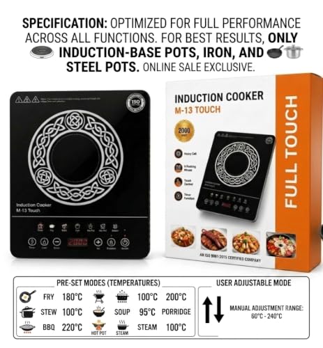Image of Induction Cooker M-13 Touch, 2000W Portable Electric Cooktop, 8 Indian Cooking Modes, Crystal Glass Top, Touch Control, Timer and Auto Off Feature