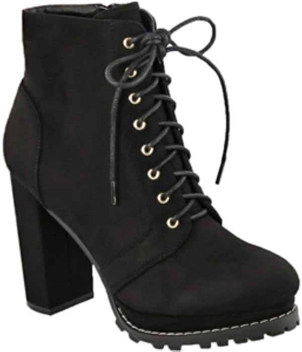 MVE Shoes Womens Top Guy Stylish Comfortable Lace Up Block Heel Ankle Boot, Teca-1 Black 8 by MVE - Used condition - US$16.62