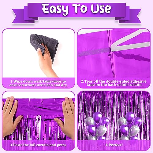 Image of Voircoloria 2 Pack Purple Foil Fringe Backdrop Curtains, Tinsel Streamers Birthday Party Decorations, Fringe Backdrop for Graduation, Baby Shower, Gender Reveal, Disco Party