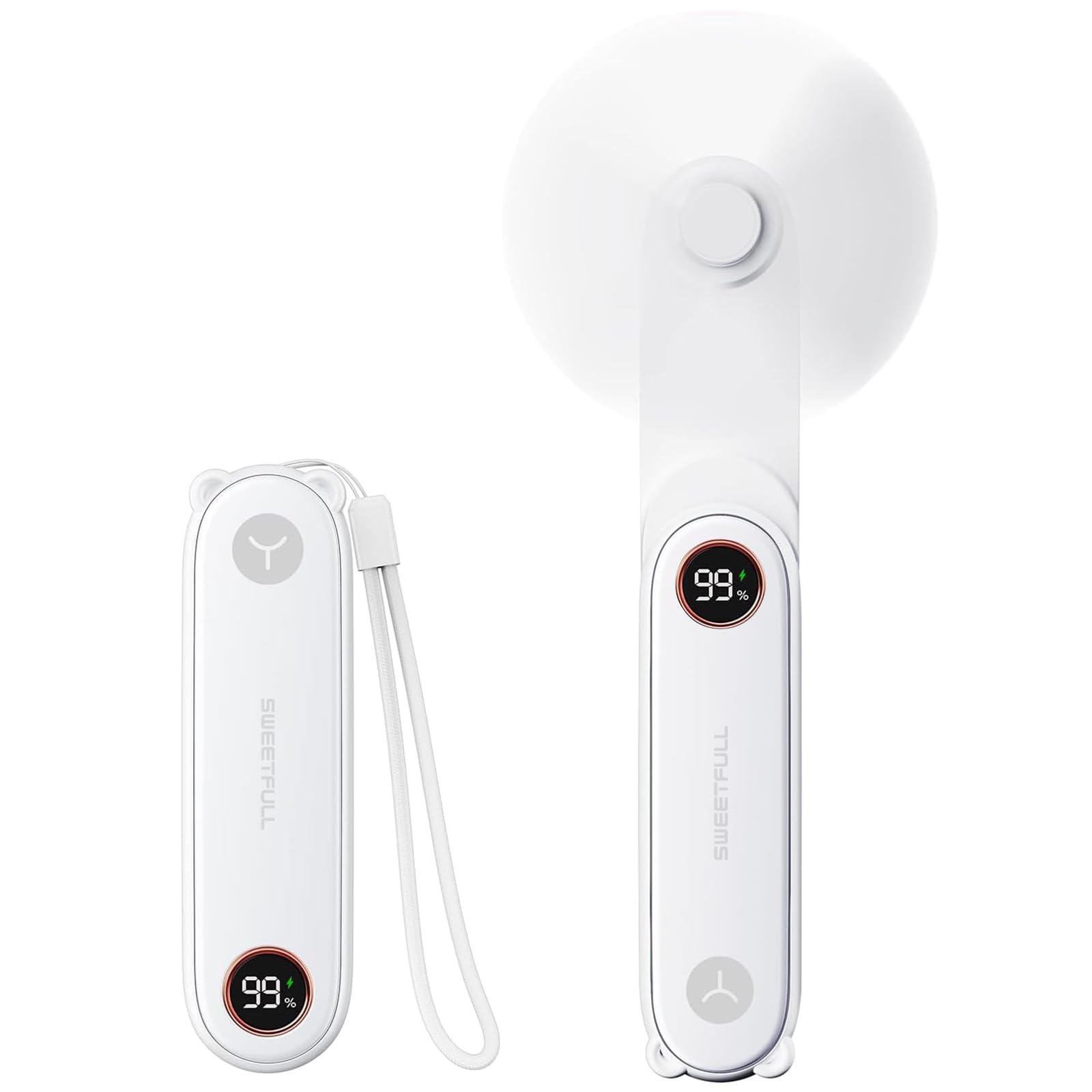 SWEETFULL Portable Handheld Mini Fan with LED Display, 3-in-1 Personal Foldable USB Rechargeable Hand Held Fan & Flashlight for Travel, Lash Eyelash, Cute Small Pocket for Women, Girls