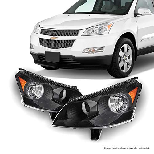 AKKON - Fits 2009 2010 2011 2012 Chevy Traverse Black Bezel Headlights Headlamps Direct Replacement