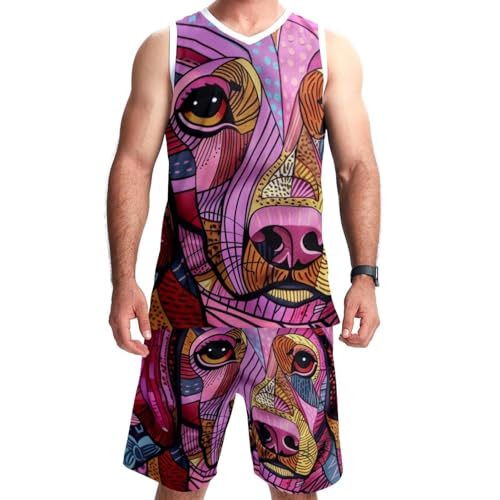 Combinaison de basket homme avec poches maillot short sport teckel rose 5XL