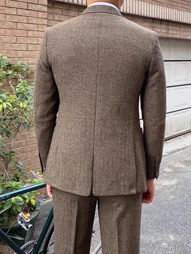 Men Retro Tweed Suit 3 Piece Herringbone Slim Fit Suits Wedding Groom Tuxedos3