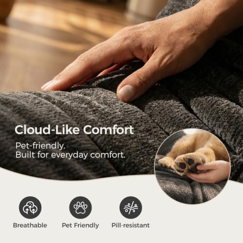 Image of Sytopia Premium Chenille Bean Bag Chair for Adults, Oversized 40D Memory Foam Floor Sofa, Giant Deep Seat Gaming Reading Nook, No Assembly Required, Black Onyx