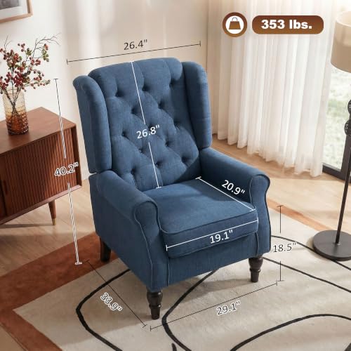 Image of HOMCOM Comfy Accent Chair for Living Room, Wingback Armchair, Blue
