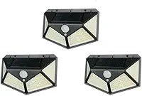 Kit 3 Luminária Energia Solar Parede 100 Led Sensor Presença 3 Funções Lampada