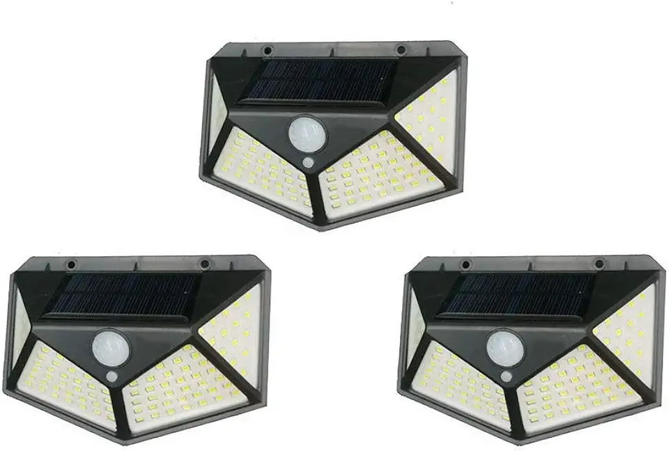 Kit 3 Luminária Energia Solar Parede 100 Led Sensor Presença 3 Funções Lampada
