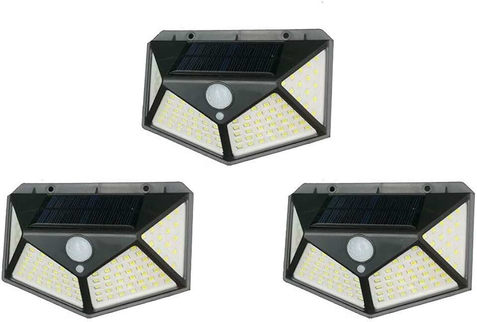 Kit 3 Luminária Energia Solar Parede 100 Led Sensor Presença 3 Funções Lampada
